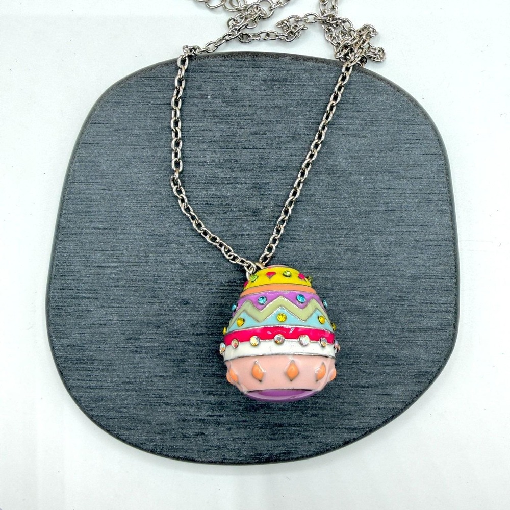 Colorful Rhinestone Easter Egg Pendant Necklace Enamel Statement Y2K Boho GiftCo